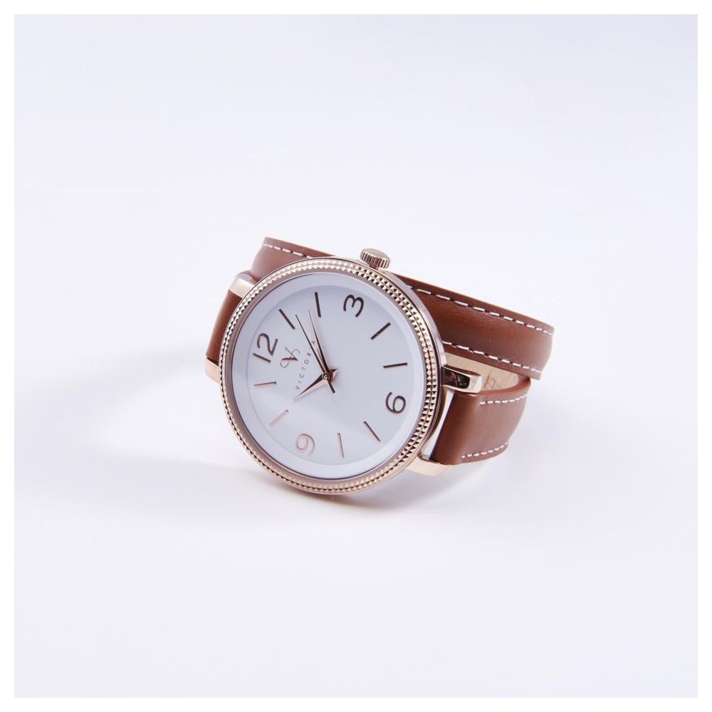 Victoria Rose gold leather strap watch