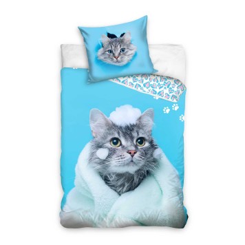 Cat Bath bedding set 140×200cm, 70×90 cm