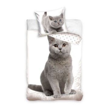 Cat Grey bedding cover 140×200cm, 65×65 cm