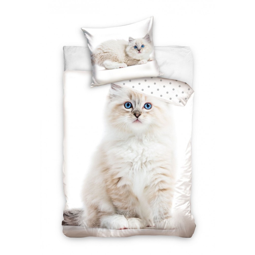 Cat White Bedding Set 140×200cm, 70×90 cm