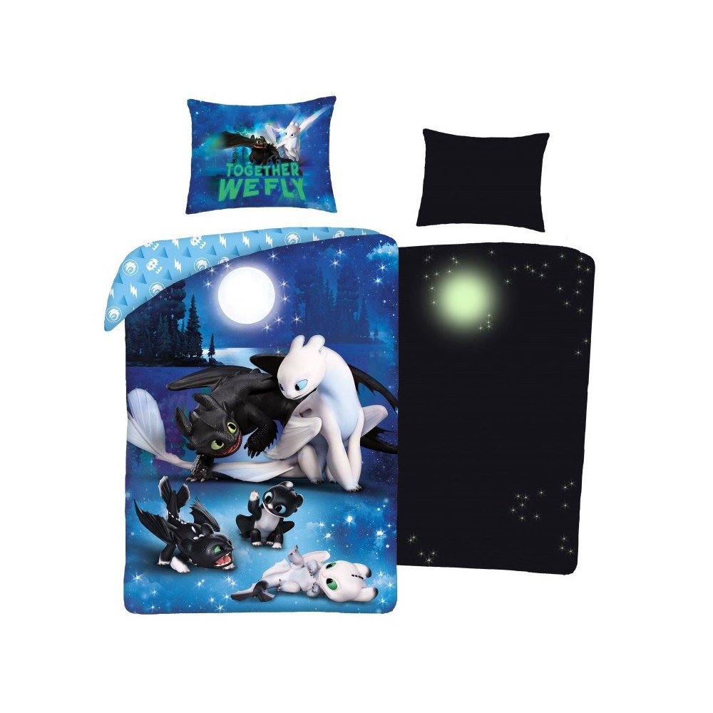 How To Train Your Dragon Together We Fly glow-in-the-dark bedding set 140×200cm, 70×90 cm