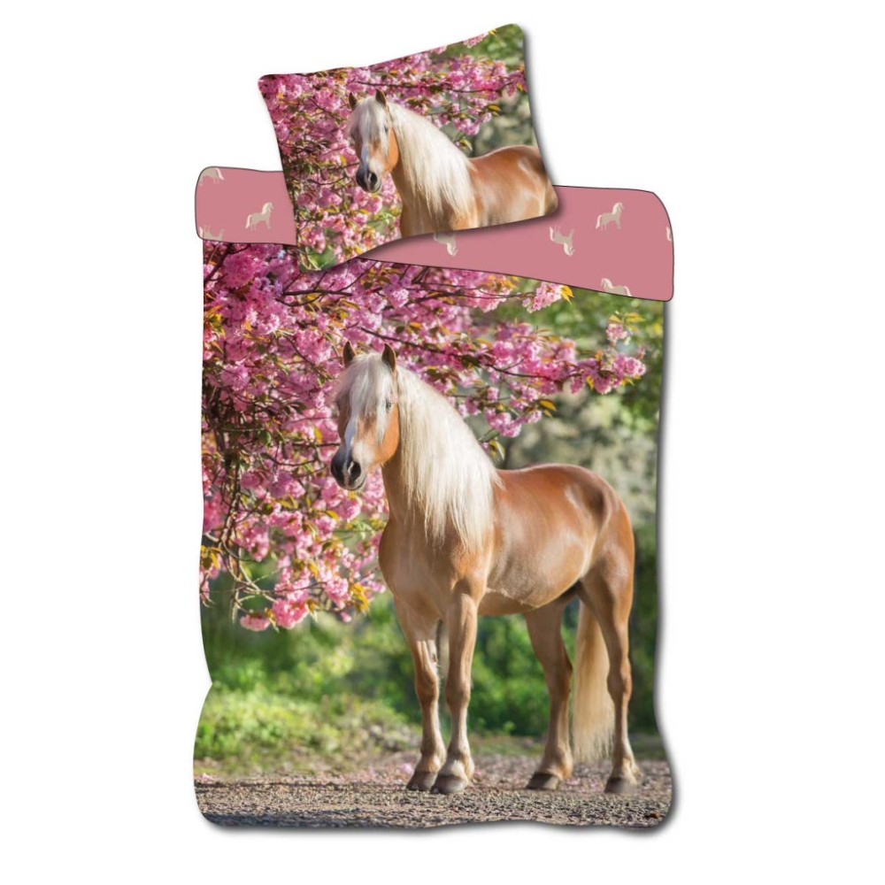 Horses Cherry Blossom bedding cover 140×200cm, 70×90 cm