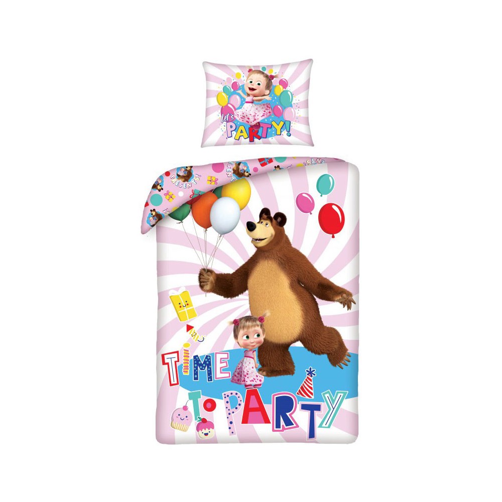 Masha and the Bear Party Time bed linen cover 140×200cm, 70×90 cm