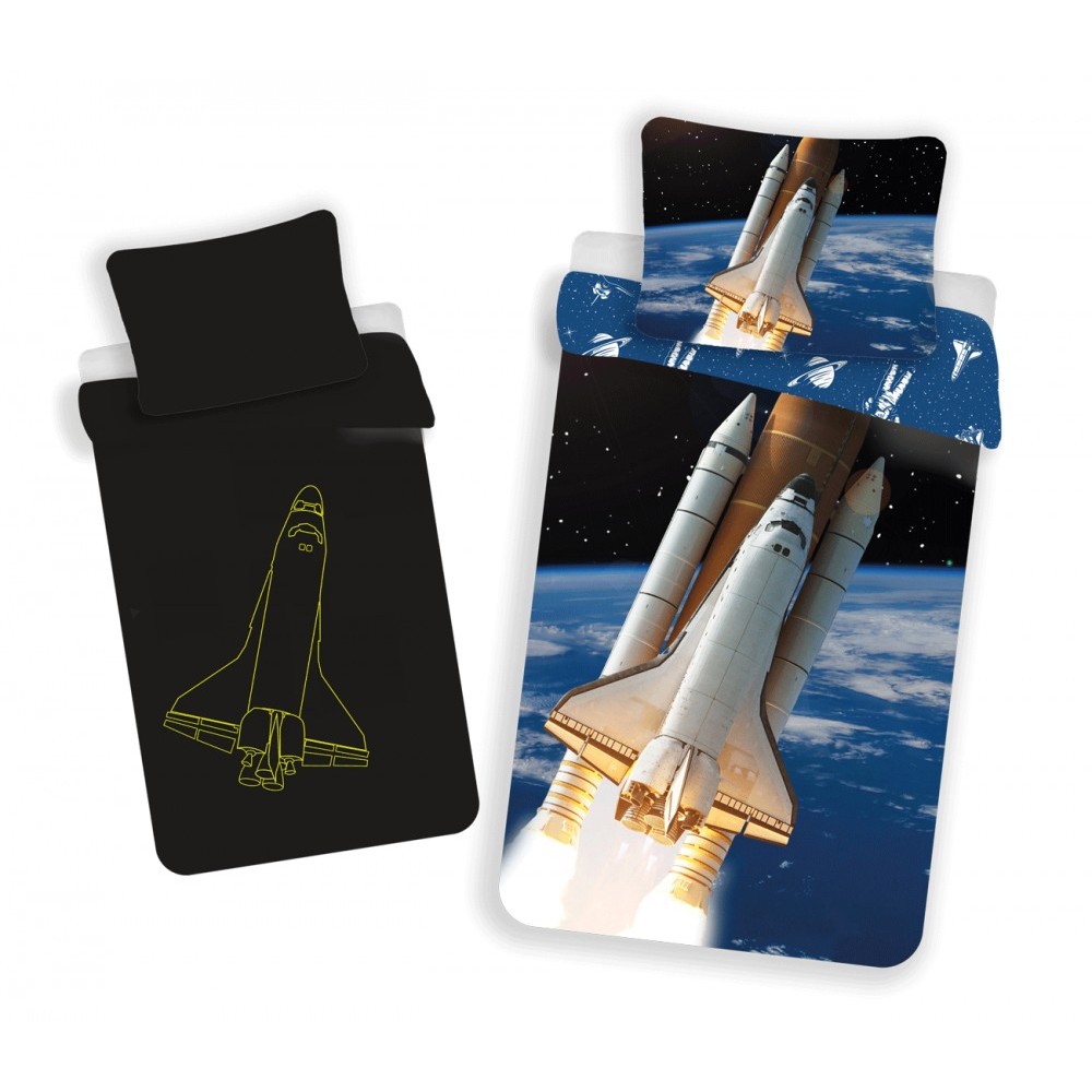 Space Rocket glow-in-the-dark bedding set 140×200cm, 70x90 cm