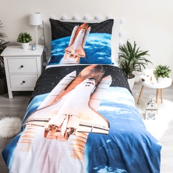 Space Rocket glow-in-the-dark bedding set 140×200cm, 70x90 cm
