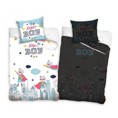 Super Boy glow-in-the-dark bedding set 140×200cm, 70x90 cm