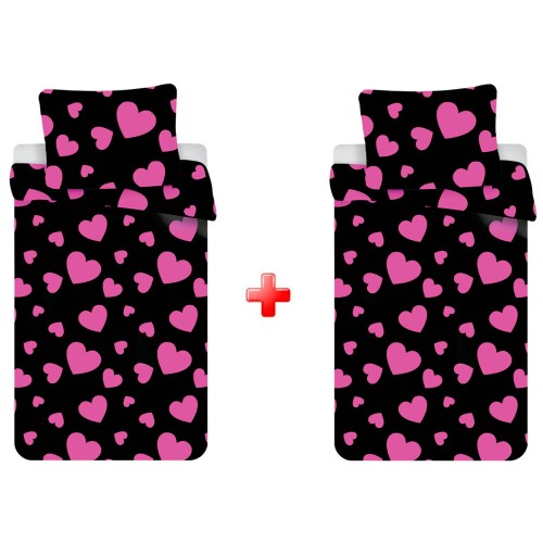 Love Pink Hearts double bedding set 140×200cm, 70x90 cm