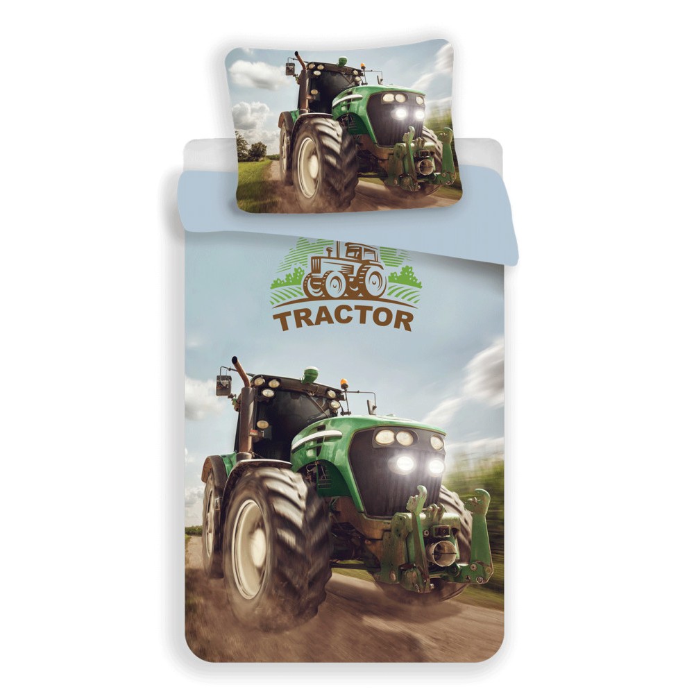 Tractor Green bedding set 140x200cm, 70x90 cm microfibre