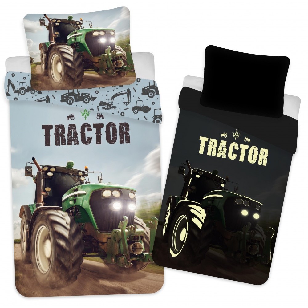 Tractor glow-in-the-dark bedding set Night Lights 140×200cm, 70x90 cm