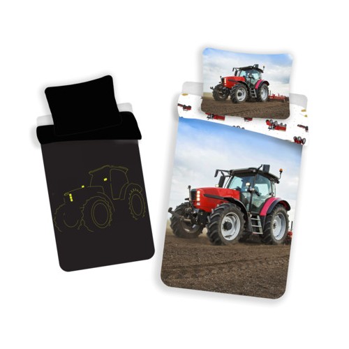 Tractor glow in the dark bedding set Red 140×200cm, 70x90 cm