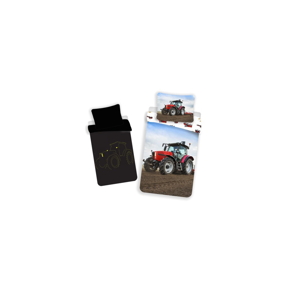 Tractor glow in the dark bedding set Red 140×200cm, 70x90 cm