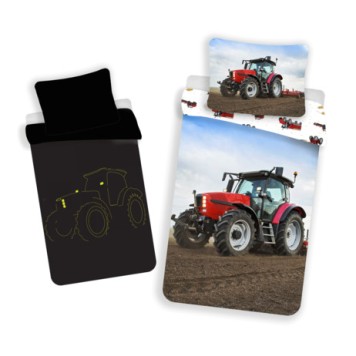Tractor glow in the dark bedding set Red 140×200cm, 70x90 cm