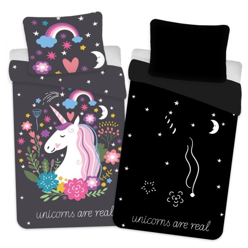 Unicorn Glow in the Dark Bedding Set 140×200cm, 60x63 cm