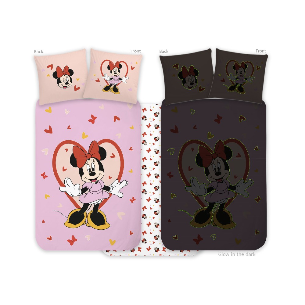Disney Minnie  Heart glow in the dark children's bedding set 100x135cm, 40x60cm
