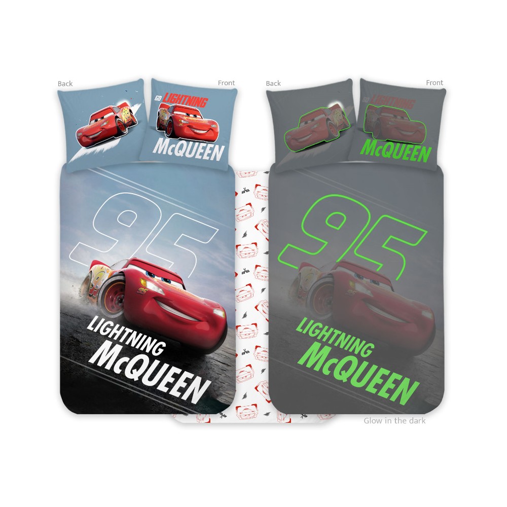Disney Cars glow-in-the-dark children's bedding set for kindergarten, 100x135cm, 40x60cm