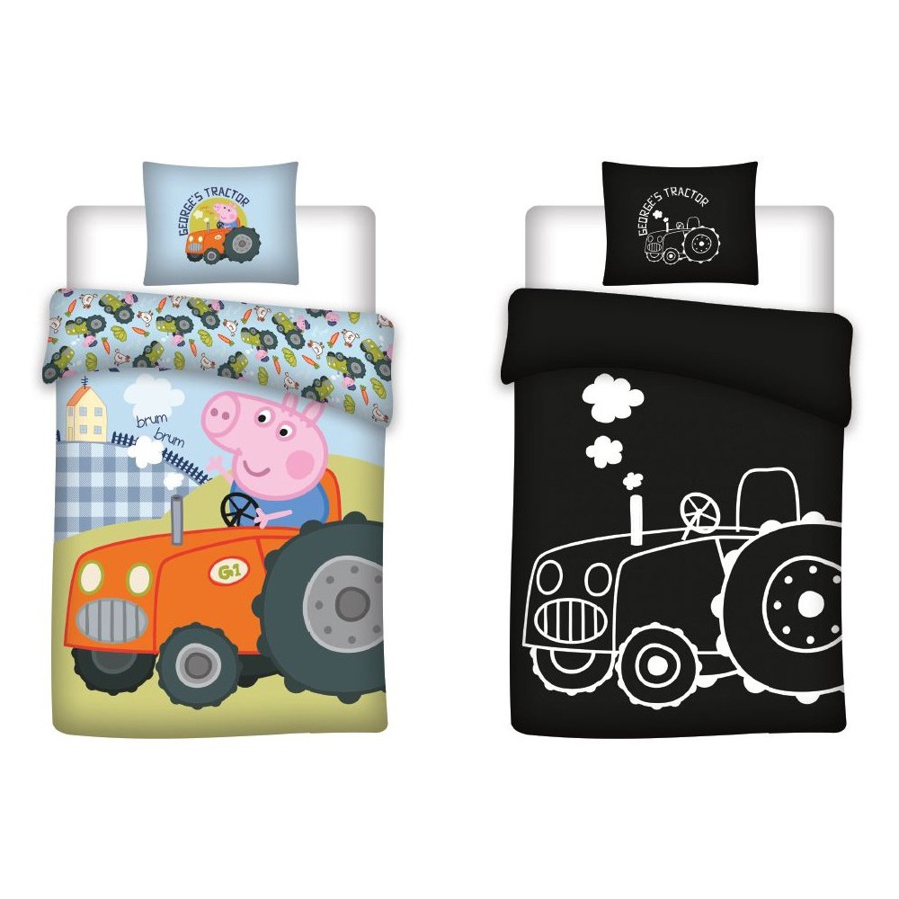 Peppa Pig George's Tractor glow-in-the-dark children's bedding set 100x135cm, 40x60cm
