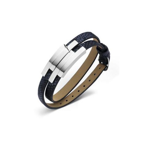 Victoria Silver Colored Black Leather Bracelet