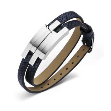 Victoria Silver Colored Black Leather Bracelet