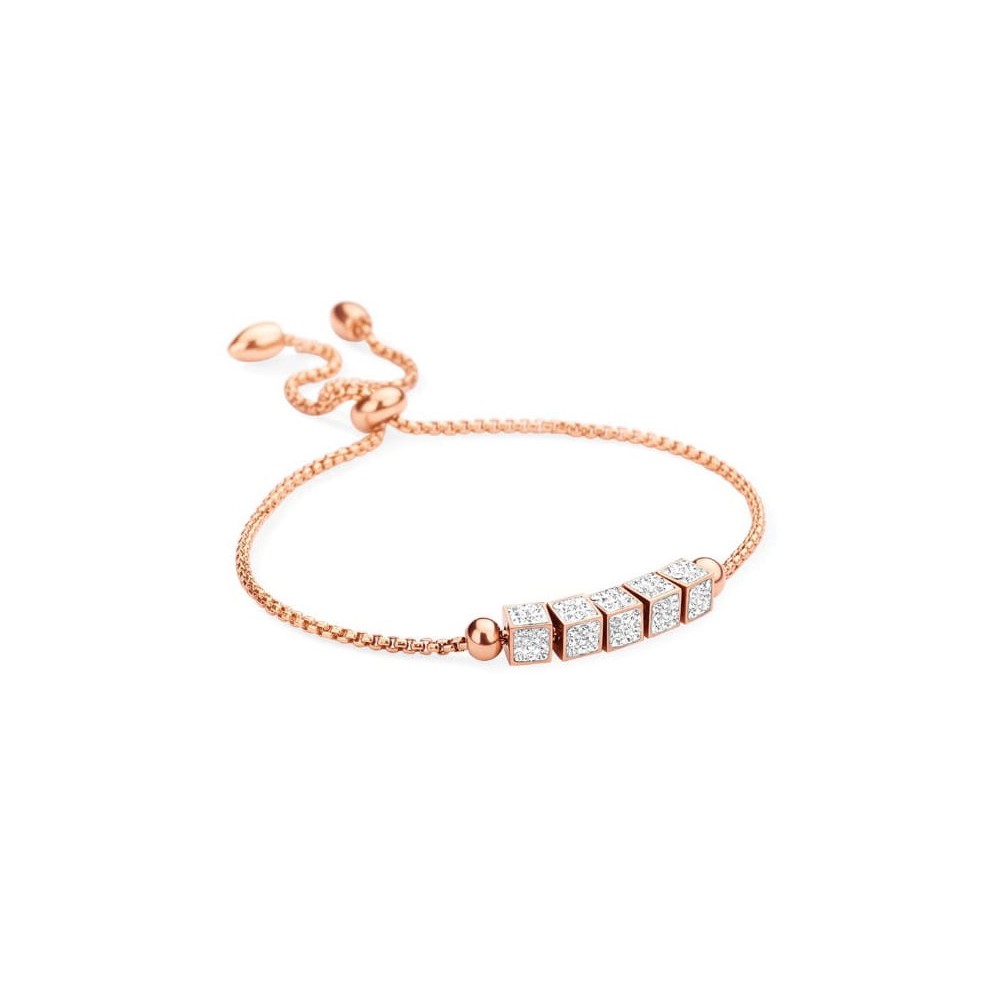 Victoria Rose gold rectangular bracelet with white stones