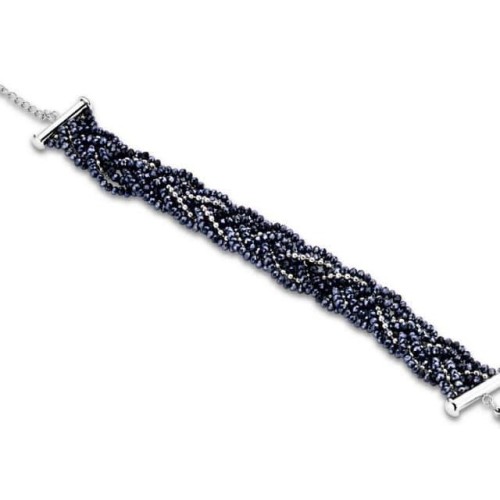 Victoria Dark Blue Beaded Silver Colored Bracelet