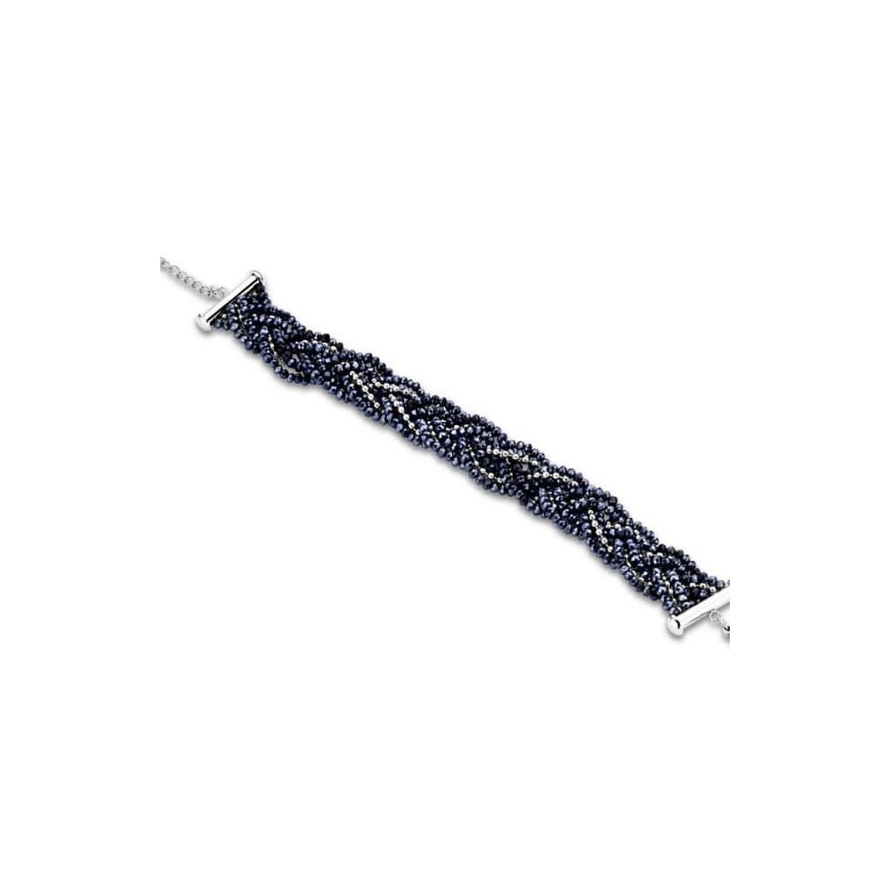 Victoria Dark Blue Beaded Silver Colored Bracelet