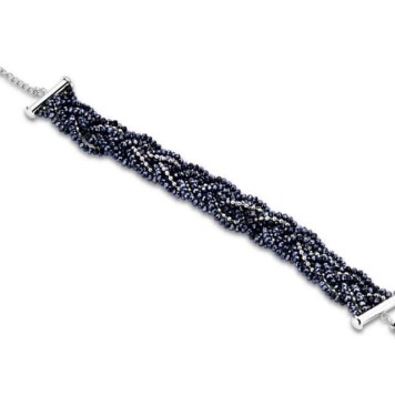 Victoria Dark Blue Beaded Silver Colored Bracelet