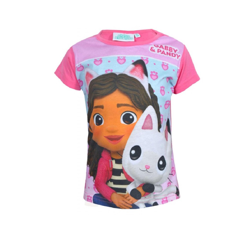Gabby's Dollhouse Pandy Pink children's short t-shirt, top 5 years