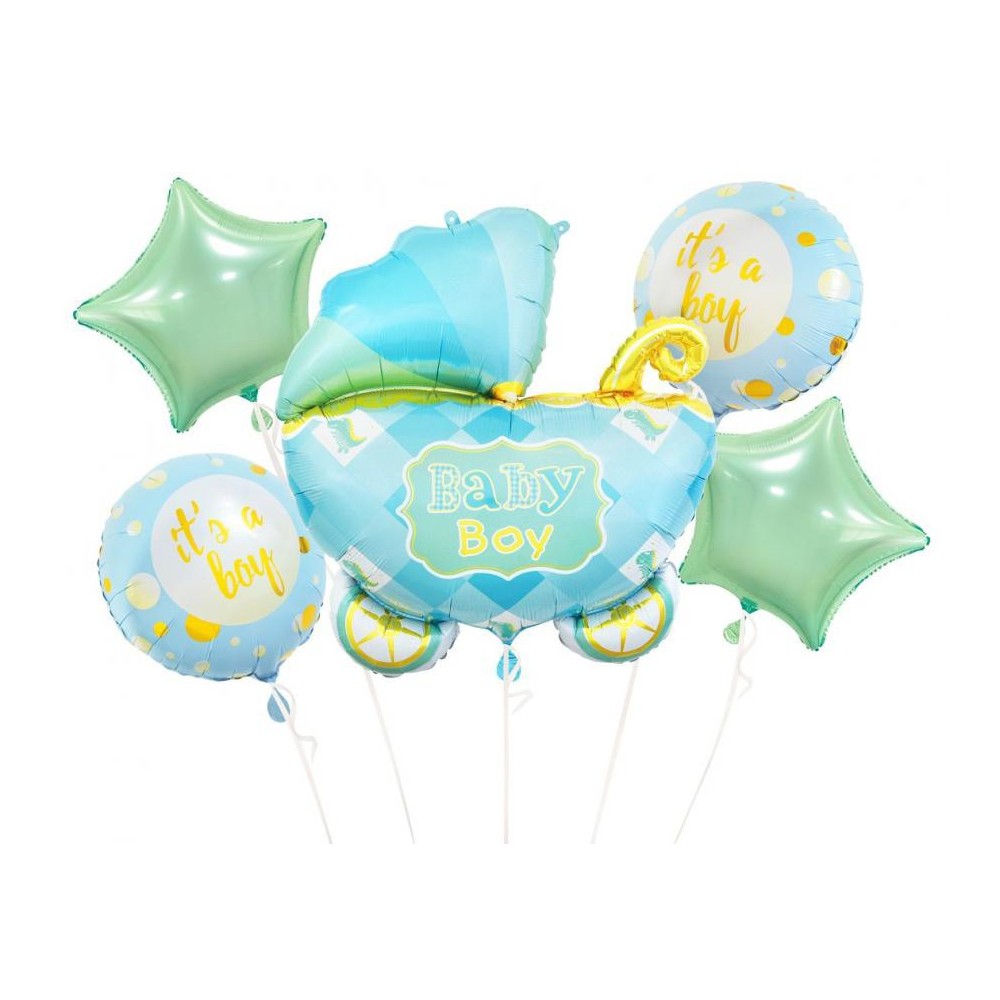 Happy Birthday Carriage Blue Blue Baby Carriage Foil Balloon 5-piece Set
