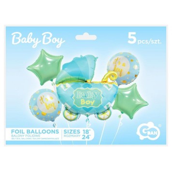 Happy Birthday Carriage Blue Blue Baby Carriage Foil Balloon 5-piece Set