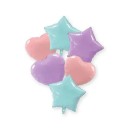 Colour Pastel Blue Pink Lilac heart, star foil balloon 6-piece set 46 cm