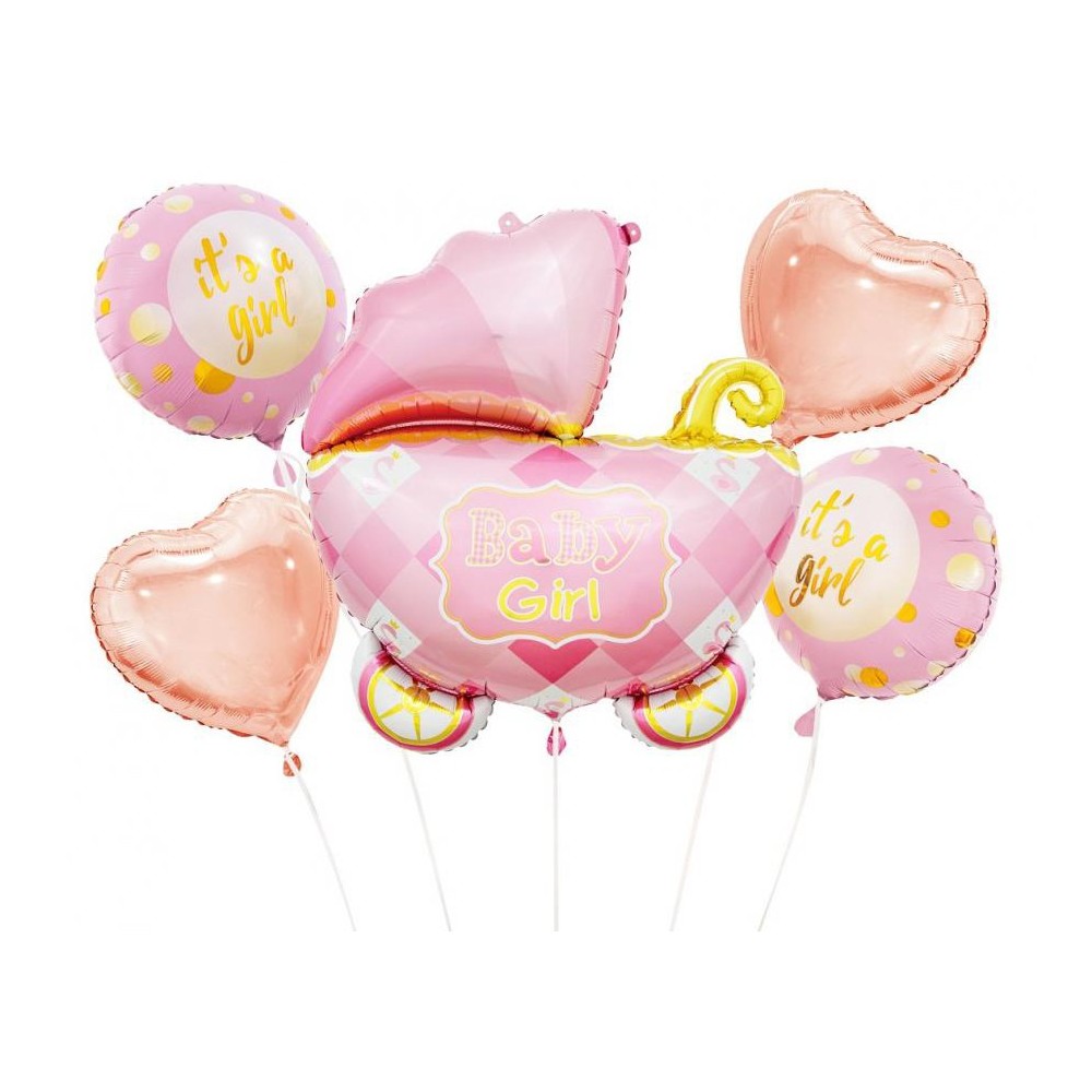 Happy Birthday Carriage Pink Pink Stroller Foil Balloon 5-piece Set