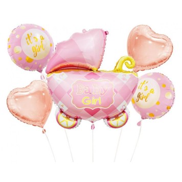 Happy Birthday Carriage Pink Pink Stroller Foil Balloon 5-piece Set