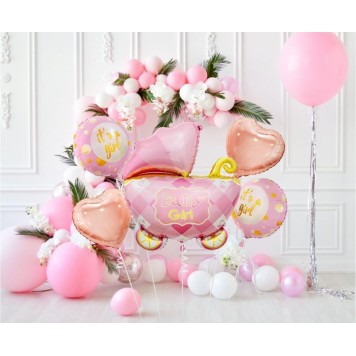 Happy Birthday Carriage Pink Pink Stroller Foil Balloon 5-piece Set
