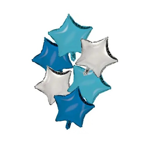 Colour Silver Blue Light Blue Star Star Foil Balloon Set of 6 Pieces 46 cm
