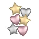 Colour Satin Heart, star foil balloon set of 6 pieces 46 cm