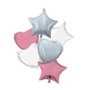Colour Pink White heart, star foil balloon 6 pcs set 46 cm
