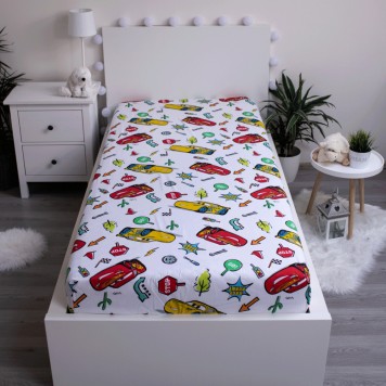 Disney Cars White Fitted Sheet 90x200 cm