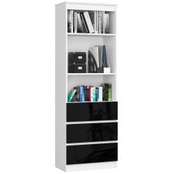 REGAŁ BIUROWY R 60 cm CLP 3 SZUFLADY 2 PÓŁKI BIAŁY / CZARNY POŁYSK