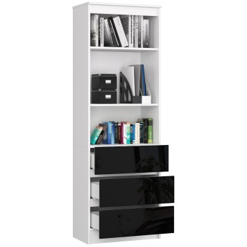 REGAŁ BIUROWY R 60 cm CLP 3 SZUFLADY 2 PÓŁKI BIAŁY / CZARNY POŁYSK