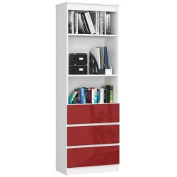REGAŁ BIUROWY R 60 cm CLP 3 SZUFLADY 2 PÓŁKI BIAŁY / CZERWONY POŁYSK