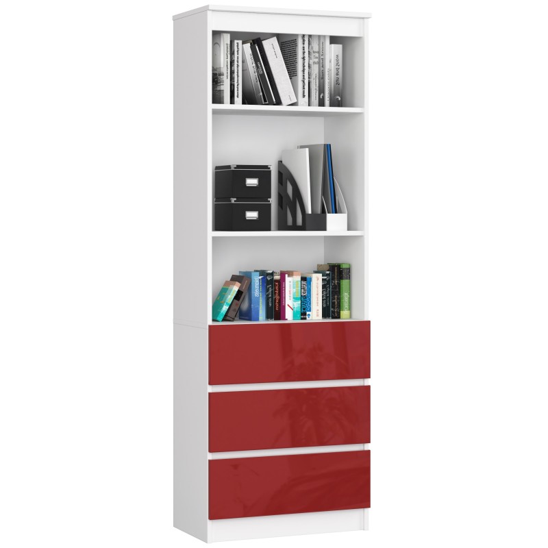 REGAŁ BIUROWY R 60 cm CLP 3 SZUFLADY 2 PÓŁKI BIAŁY / CZERWONY POŁYSK REGAŁ BIUROWY R 60 cm CLP 3 SZUFLADY 2 PÓŁKI BIAŁY / CZERWONY POŁYSK