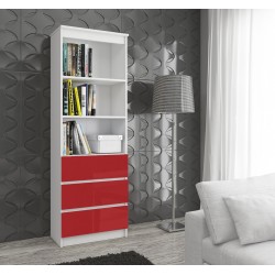REGAŁ BIUROWY R 60 cm CLP 3 SZUFLADY 2 PÓŁKI BIAŁY / CZERWONY POŁYSK