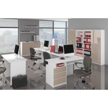 REGAŁ BIUROWY R 60 cm CLP 3 SZUFLADY 2 PÓŁKI BIAŁY / CAPPUCCINO POŁYSK