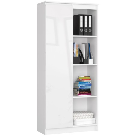 REGAŁ BIUROWY R 80 cm CLP 1 DRZWI 4 PÓŁKI BIAŁY / BIAŁY POŁYSK