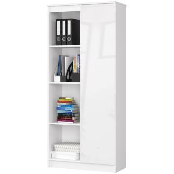 REGAŁ BIUROWY R 80 cm CLP 1 DRZWI 4 PÓŁKI BIAŁY / BIAŁY POŁYSK