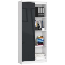 REGAŁ BIUROWY R 80 cm CLP 1 DRZWI 4 PÓŁKI BIAŁY / GRAFIT POŁYSK