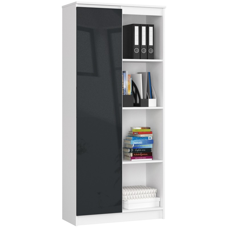 REGAŁ BIUROWY R 80 cm CLP 1 DRZWI 4 PÓŁKI BIAŁY / GRAFIT POŁYSK REGAŁ BIUROWY R 80 cm CLP 1 DRZWI 4 PÓŁKI BIAŁY / GRAFIT POŁYSK
