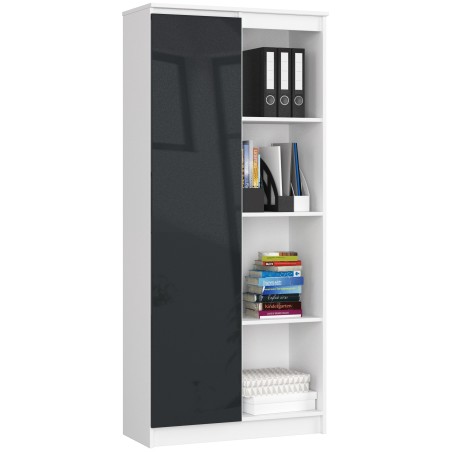 REGAŁ BIUROWY R 80 cm CLP 1 DRZWI 4 PÓŁKI BIAŁY / GRAFIT POŁYSK
