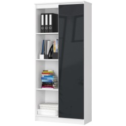 REGAŁ BIUROWY R 80 cm CLP 1 DRZWI 4 PÓŁKI BIAŁY / GRAFIT POŁYSK