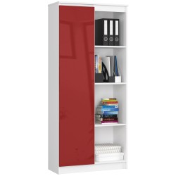 REGAŁ BIUROWY R 80 cm CLP 1 DRZWI 4 PÓŁKI BIAŁY / CZERWONY POŁYSK